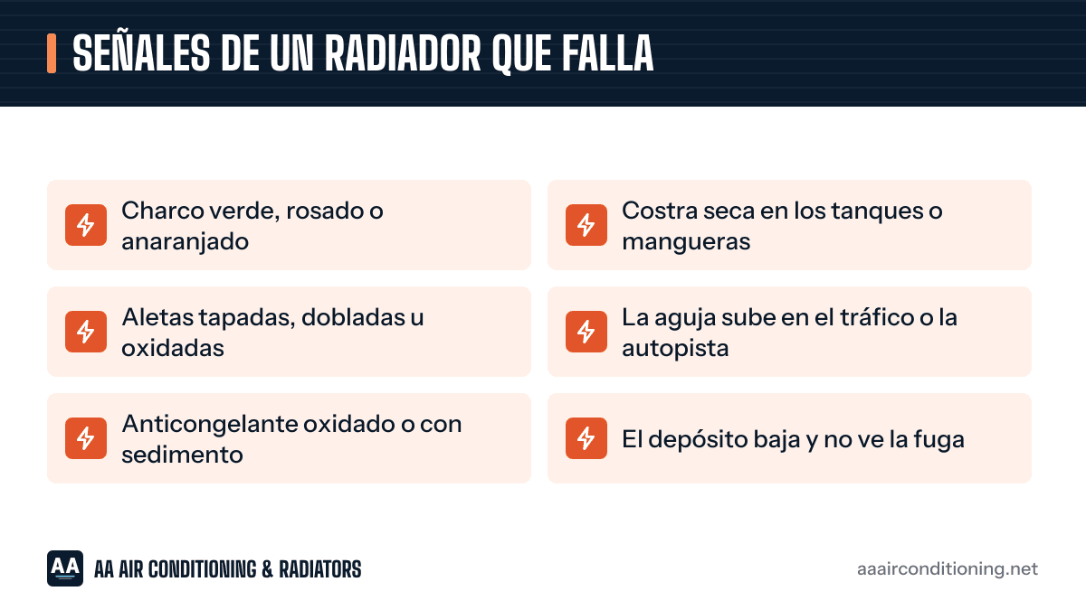Señales de que el radiador de un carro está fallando