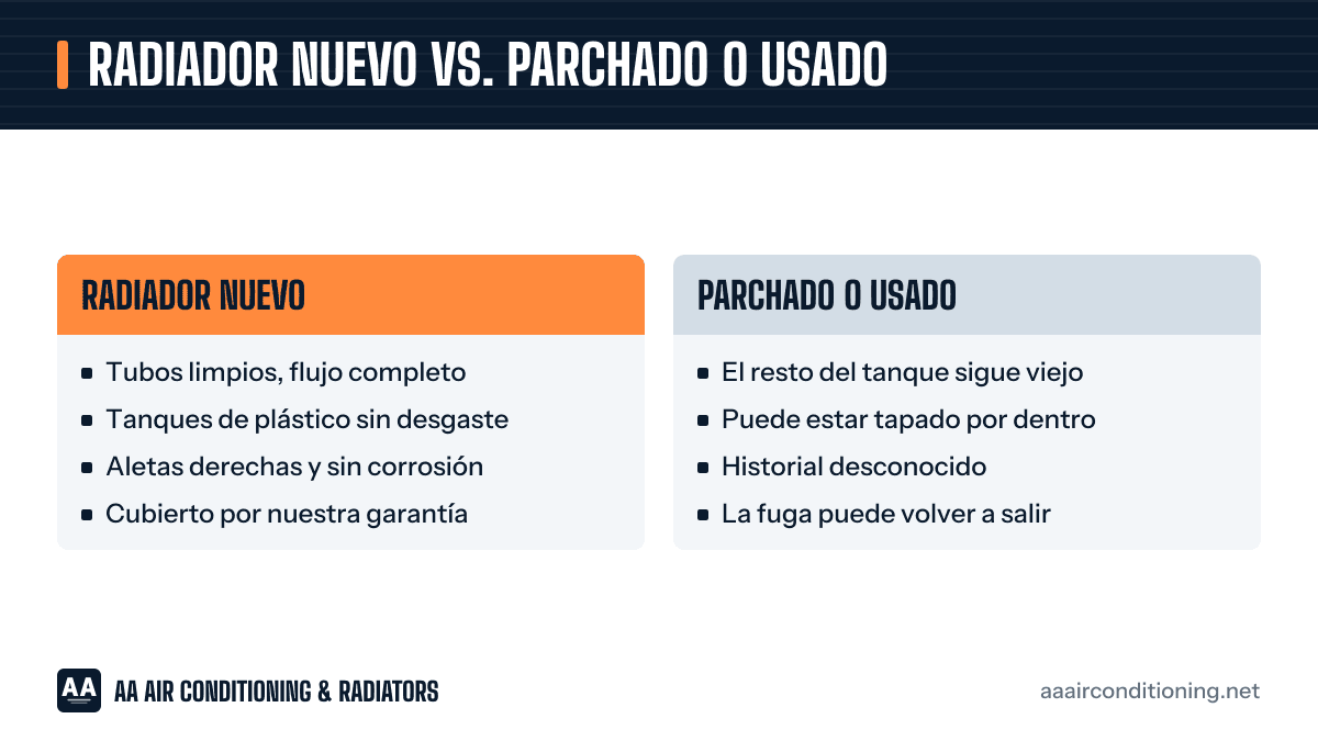 Comparación entre un radiador nuevo y un radiador parchado o usado